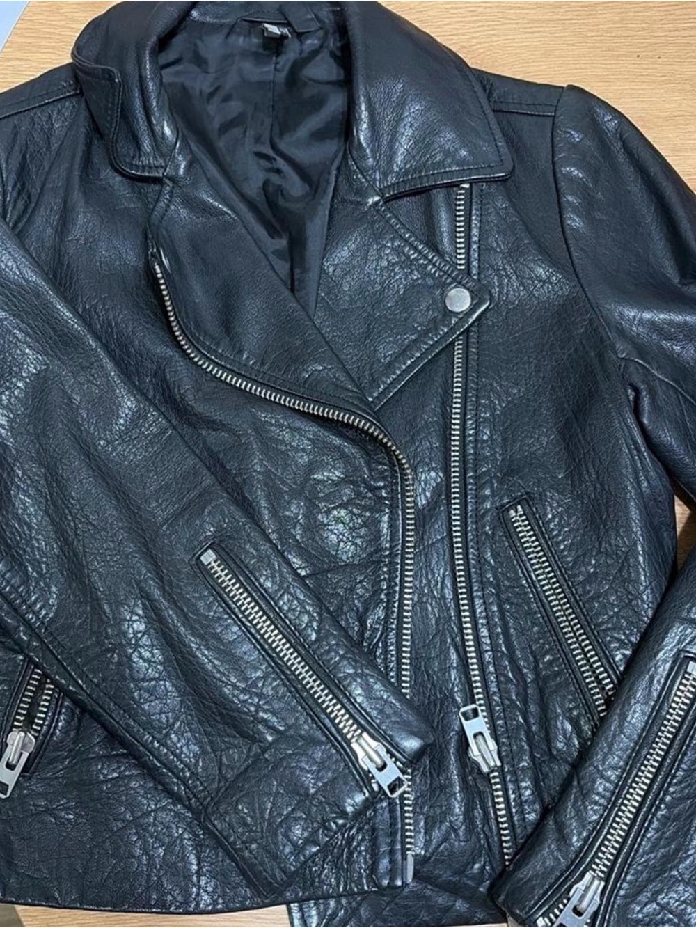 Topshop Black Leather Asymmetric Moto Jacket